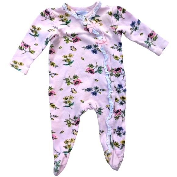 Laura Ashley Other - 5/$23 Laura Ashley One-piece Sleeper Footie Pajamas Pink Floral Lace Girls 3-6M